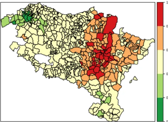 Figure 3.2: Global spatial and temporal patterns in the analysis of brain cancer mortality in Navarre and the Basque Country.
