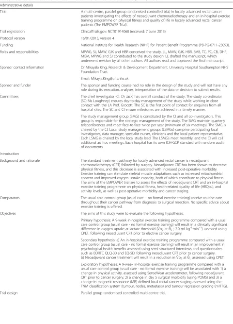 Table 2 Standard Protocol Items: Recommendations for Interventional Trials (SPIRIT) Table