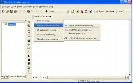 Figure 2. Graphical interface of the ArcGIS shoreline extraction extension module-shoeline extractor