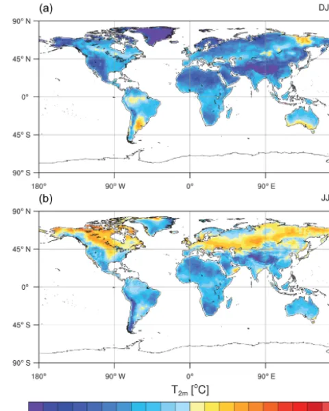 Figure 3. Biases in simulated near-surface temperature (pared to the CRUTV4 observations (Harris et al., 2013) averaged1986–2005