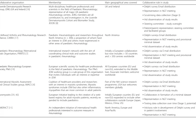 Table 1 Details of collaborative groups and partner organisations