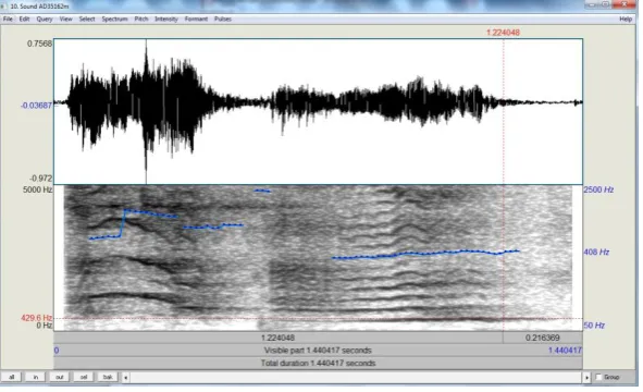 Figure 2.3: Spectrographic example of pitch shifts within a single vocal segment , separated 