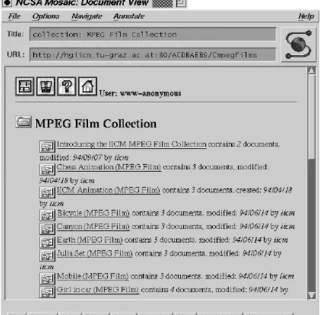 Figure 4.10: Collection list (displayed with Mosaic)
