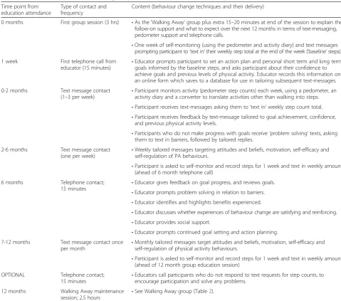 Table 3 ‘Follow on’ support for the Walking Away Plus Group, repeated over the four years of intervention