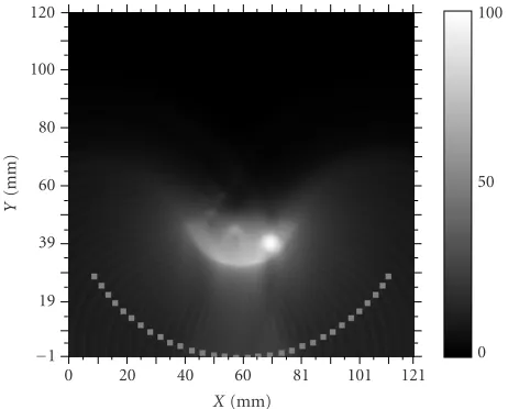 Figure 7: The restored image of the four spheres under the inter-fering surface after space ﬁltration.