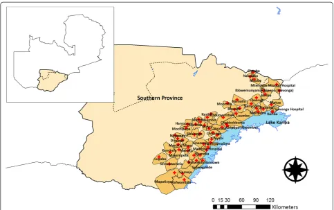Fig. 1 Map of the study area, divided into 60 health facility catchment areas that serve as the unit of randomization