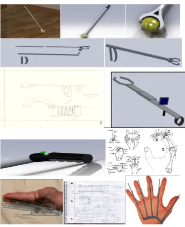 Figure  1.  Examples  of  student  ideas:  From  a  novel  device,  providing  navigation  assistance  to  a  visually impaired to a mechanical arm for a paraplegic person