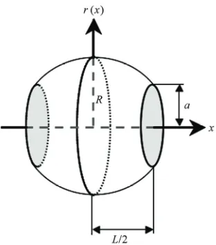 Figure 1. Sphere of radius R with two absorbing windows of radii a (shaded inthe picture, while the remaining surface enclosed volume is changed as one varies a  because of is reflective)