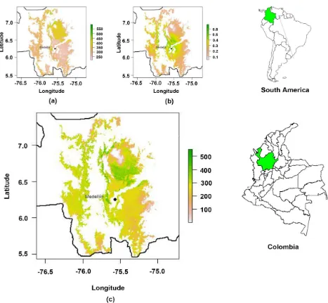 Figure 4. Spatial representation of the estimated parameters of the yield model of P. patula in the altitudinal range of 1800 - 2800 m.a.s.l