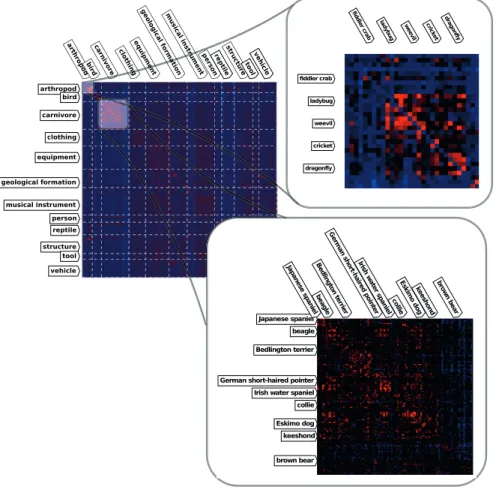 Figure 6.6 – GreedyTL evaluated on Imagenet (DECAF7 features): a closer look at some strongly related sources and targets.