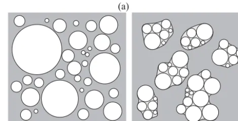 Figure 1. Two approaches to the usage of grains and bonds in DE-SIgn: without bonds, when ice ﬂoes are identical to grains and theFSD is prescribed (a); with bonds, when ice ﬂoes are assemblagesof bonded grains and the FSD is obtained as a solution (b).