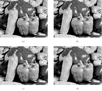 Figure 3: (a) Speckle-corrupted peppers image. (b) Processing result of the adaptive weighted median ﬁlter