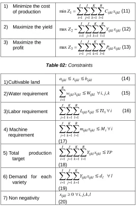 Table 02: Constraints 