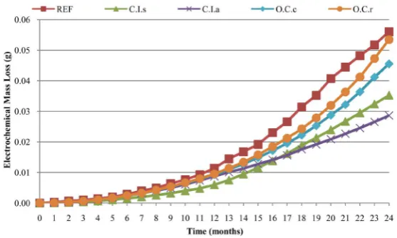 Figure 4. Linear polarization measurement, from a specimen of Group C.I.a after 12 months in the corrosive environment