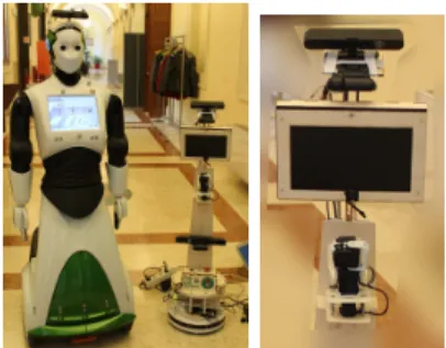 Fig. 9. a) REEM and MYRABot. b) Extra camera for object pose recognition
