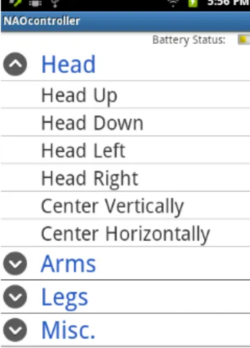 Figure 9: Nao Controller Manual Movement Screen 