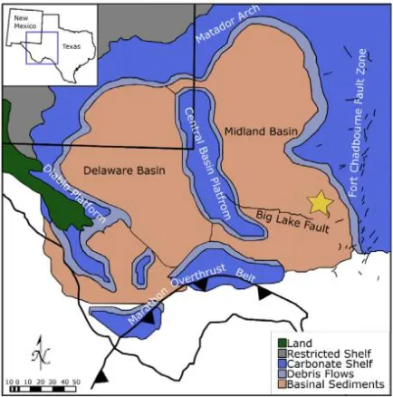 Figure 2: Map adapted from Wickard (2016) to show the Permian basin and surrounding structural provinces
