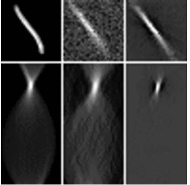 Figure 6: First row, from left to right: original edge, blurrededge, and restored edge