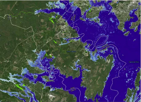 Figure 1: NOAA Projected Sea Level Rise of Three Feet in Lower Bryan County (Created using NOAA Sea Level Rise Viewer Model, March 2019) 