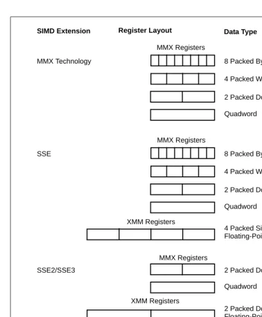Figure 2-3.  SIMD Extensions, Register Layouts, and Data Types
