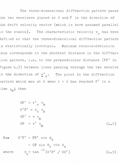 Figure 4.3) in the direction of' v' • between lines passing through the two receivers pattern which was at O when t = 0 has reached P.., C 