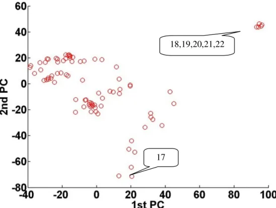Figure 5- 4. Boardruns plot for Data3_j24 with the first two PCs as axes 18,19,20,21,22 
