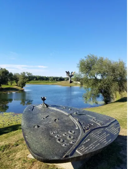 Figure 2. View of the “Stone Flower” monument with bronze site plan.  Designed by Bogdan Bogdanović