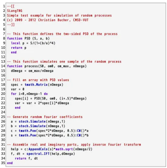Figure 6: Sample code for  Monte-Carlo simulation of a stationary random process with given power spectral  density function