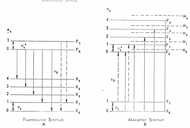 Figure 1.5 Typical energy levels an:1 transitions for the uranyl ion. M is a second 