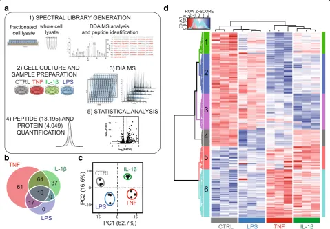 Fig. 1 DIA MS workflow and analysis. ((PCA) and hierarchical clustering (were incubated with TNF (100 ng/ml), IL-1a) A spectral library was generated using different types of samples