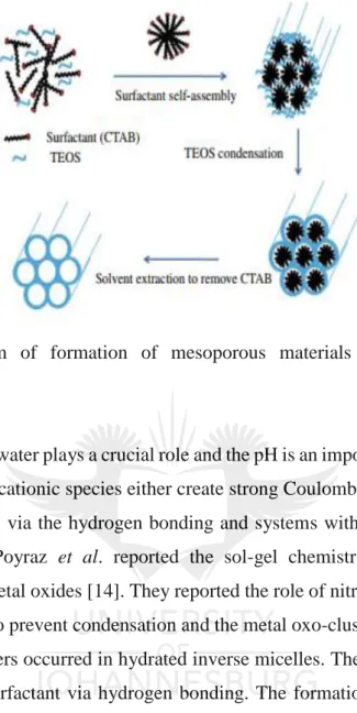 Figure  1.1.  Mechanism  of  formation  of  mesoporous  materials  via  the  soft-template   approach [15]