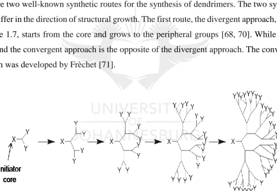 Figure 1.7. Illustration of the divergent approach for the synthesis of dendrimer [80]