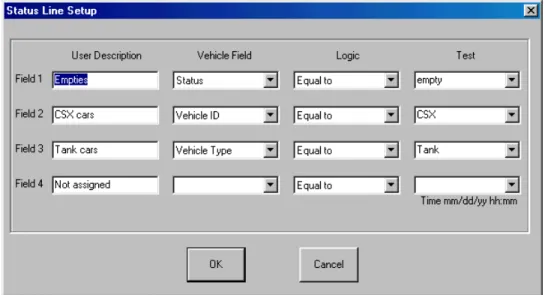 Figure 12 - User Defined Status Line  10.  ADD, DELETE OR FIND A VEHICLE 