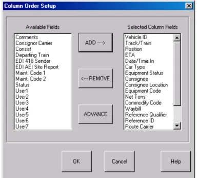 Figure 18 - Vehicle List Column Order Setup Display  11.5.  Vehicle Information Display 