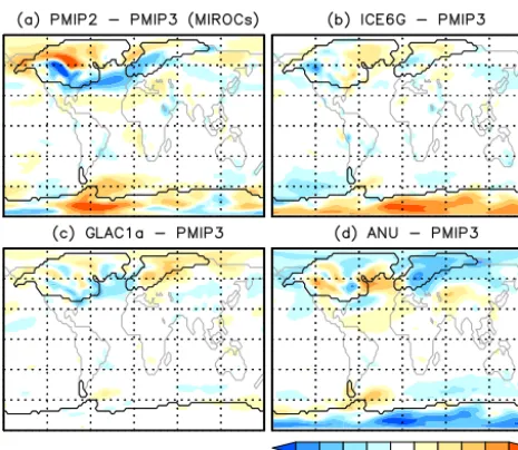 Figure 8. Change in mean annual temperature (◦C) in the(a) PMIP2 and (b) CMIP5/PMIP3 coupled ocean–atmosphere sim-ulations