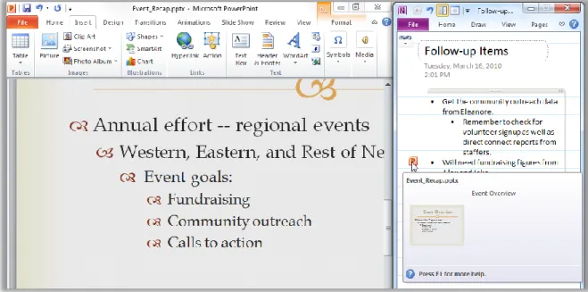 Figure 12: The OneNote Linked Notes feature adds an icon in the margin of each paragraph  as you take notes in the OneNote window docked on the side of your screen, indicating the  source program and providing a link to your location in the source file