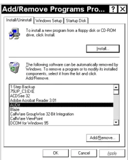 Figure 1-3  Windows™ Add/Remove Programs Dialog Box Step 1 Click Start, Settings, Control Panel, and Add/