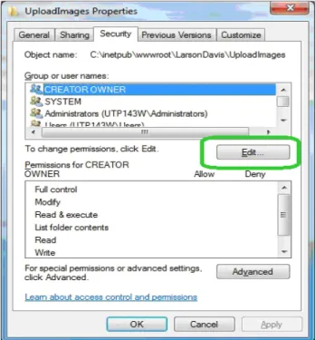 FIGURE 2-26  UploadImages Properties - Security