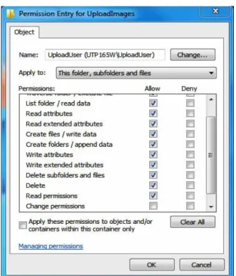 FIGURE 2-32  Permissions Entry for UploadImages - Upload User Step 36 Click OK on all dialog boxes.