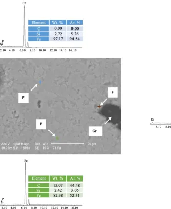 Figure 9. SEM and EDX analysis of the deformed specimen at 850˚C with an applied strain rate of 0.05 s−1