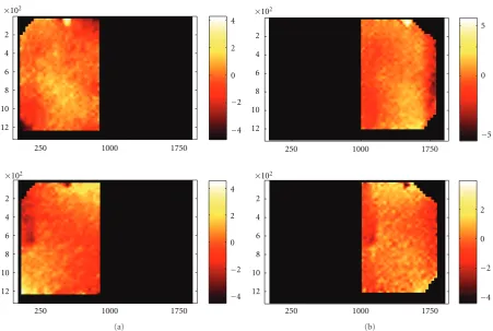 Figure 9: Measured distortion taking into account the stereoscopic mirrors, left (a) and right (b) mirrors