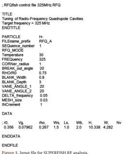 Figure 3. Input file for SUPERFISH RF analysis. 