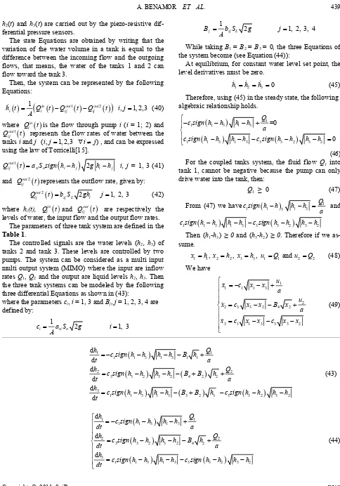 Table 1.  Then (h1-h3) ≥ 0 and (h3-h2) ≥ 0. Therefore if we as-The controlled signals are the water levels (h, h) of