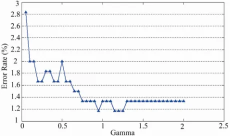 Figure 6. Diagram curve of nonlinear classification error rate versus changing parameter γ