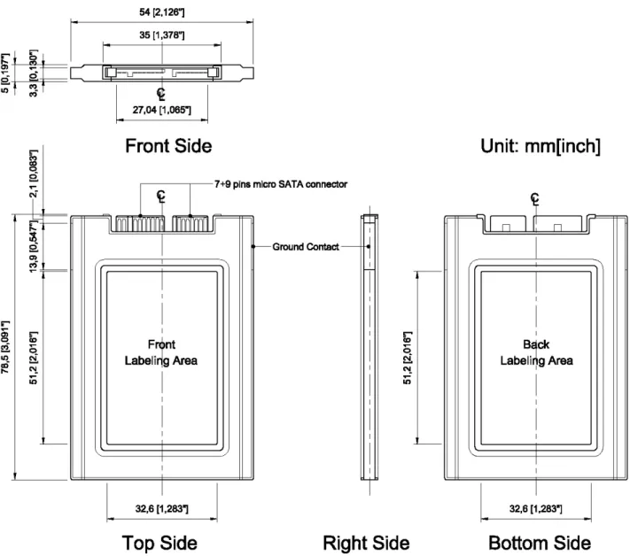 Figure 2: APRO Industrial 1.8” micro SATA II SLC SSD HERMES-ER Series Dimension 