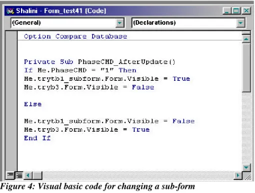 Figure 4: Visual basic code for changing a sub-form   