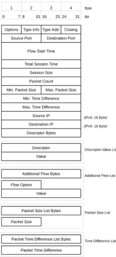 Fig. 1. Network Flow aware packet format v5 for Descriptor-Value pairs