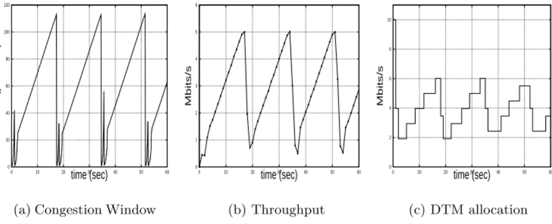 Fig. 6. Tahoe TCP on a DTM link (10 packet queue)