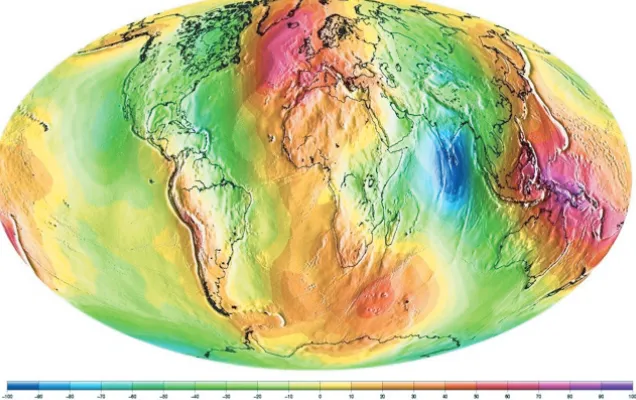 Fig. 2. Long-wavelength geoid (scale in m) referred to the WGS84 reference frame. It is based on thelatest version of the Earth Gravity Model (EGM2008, [3]).