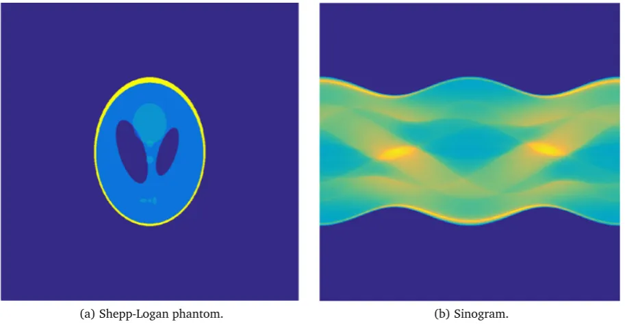 Figure 5: A Radon transform applied to a Shepp-Logan phantom generates a projection image known as asinogram